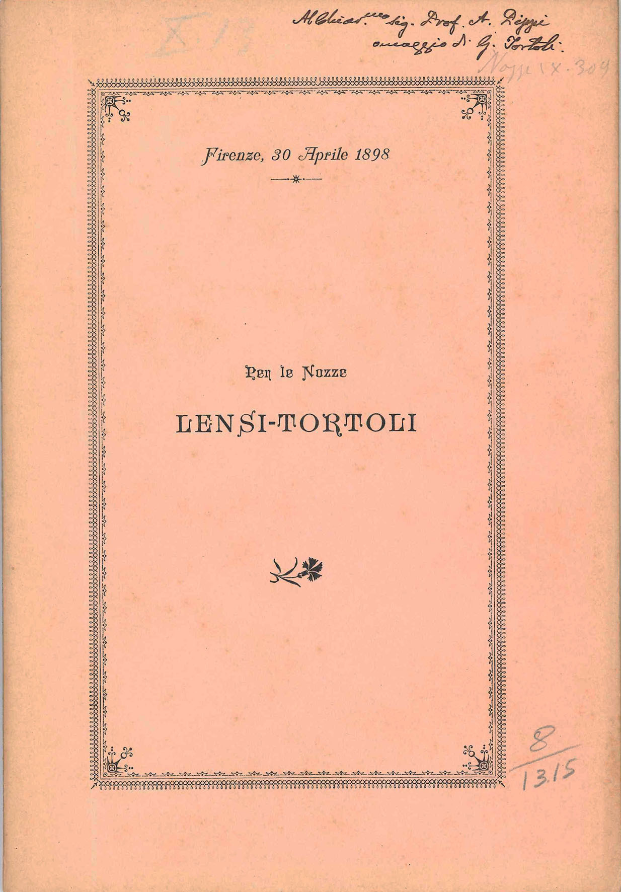 Per le Nozze Lensi-Tortoli.