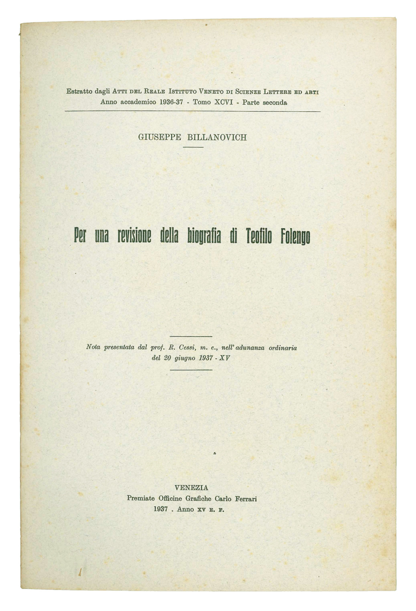 Per una revisione della biografia di Teofilo Folengo. Stralcio dagli …