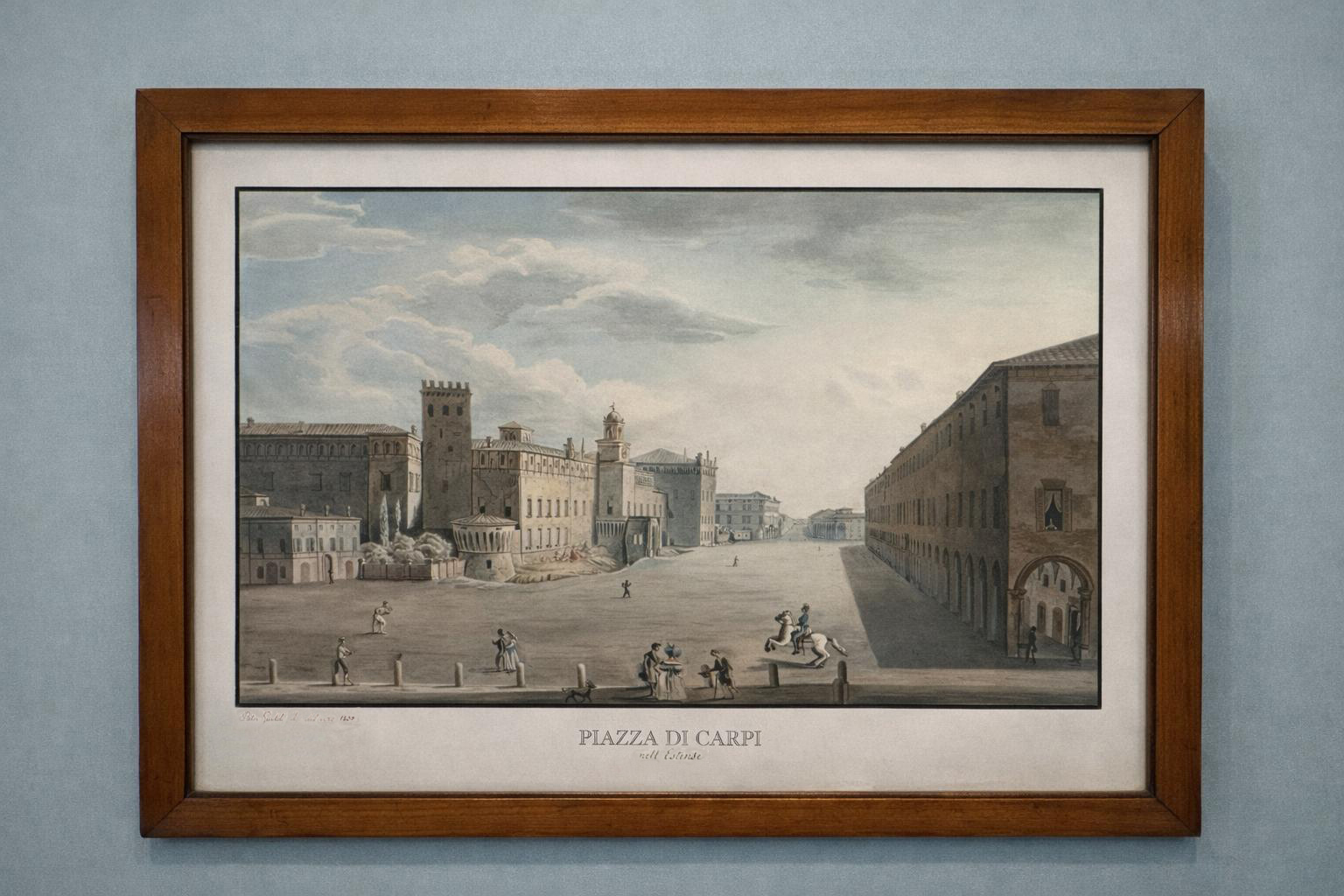 Piazza di Carpi nell'Estense. Signed "Pietro Gualdi dis: dal vero" …