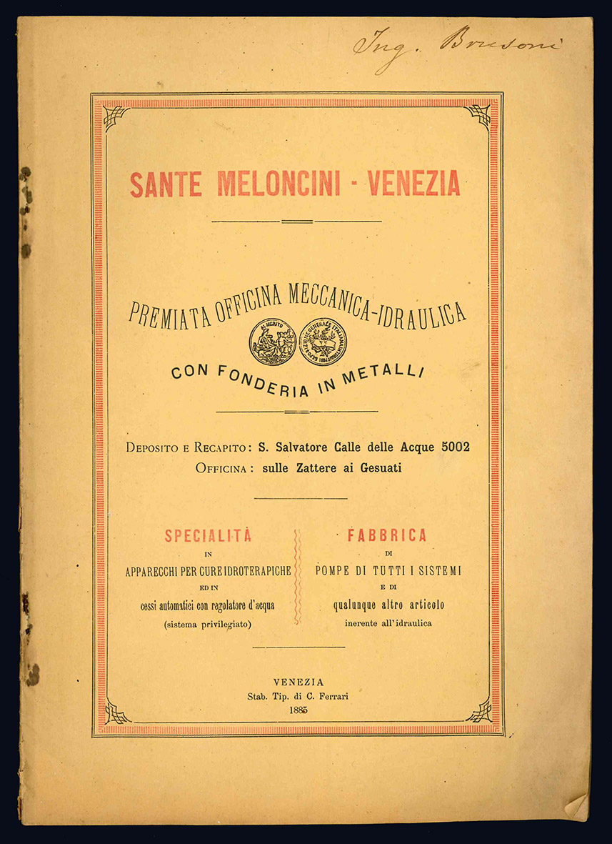 Premiata officina meccanica-idraulica con fonderia in metalli. Catalogo illustrato.