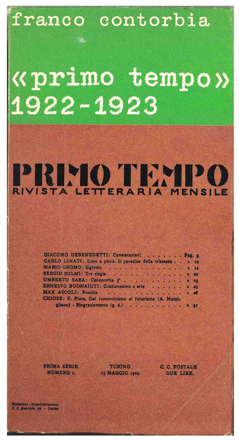 Primo tempo (1922-1923). Rivista letteraria musicale