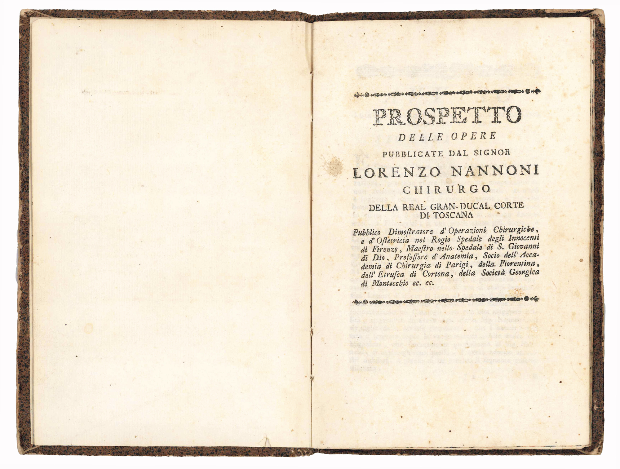 Prospetto delle opere pubblicate dal signor Lorenzo Nannoni chirurgo della …