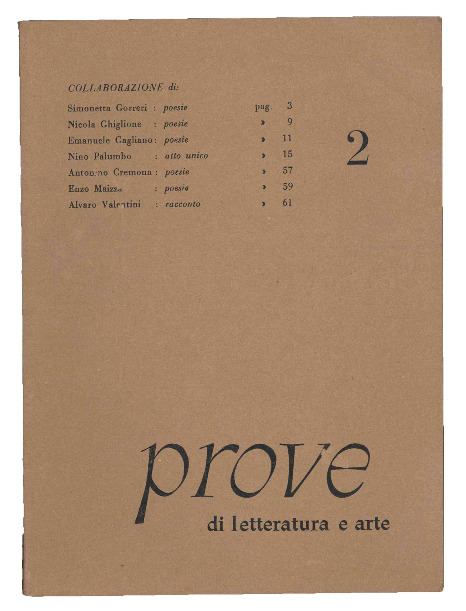 Prove di letteratura e arte. Anno I, n. 2, 1960.