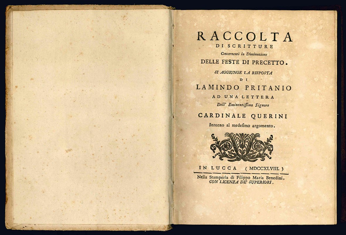 Raccolta di scritture concernenti la diminuzione delle feste di precetto. …