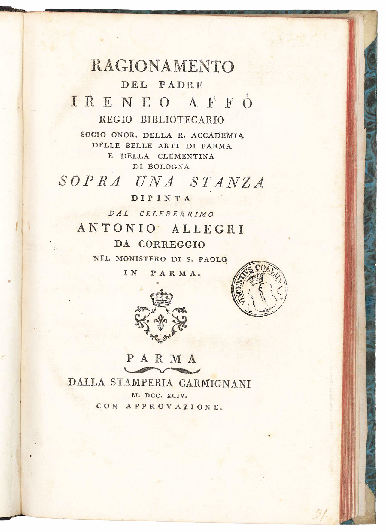 Ragionamento del padre Ireneo Affò regio bibliotecario [...] sopra una …