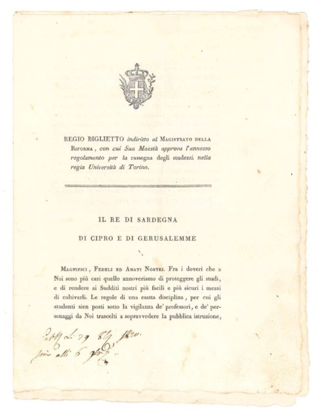 Regio biglietto indiritto al Magistrato della Riforma, con cui Sua …