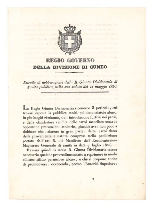 Regio Governo della Divisione di Cuneo. Estratto di deliberazione della …