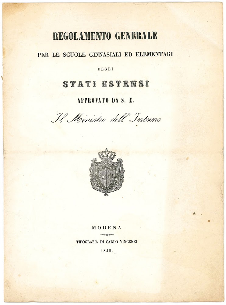 Regolamento generale per le scuole ginnasiali ed elementari degli Stati …