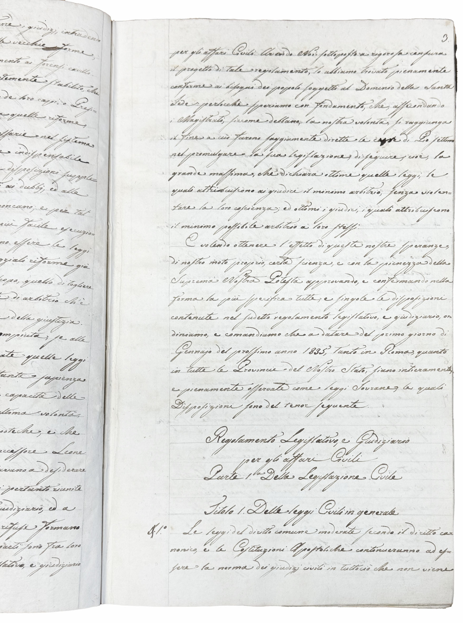 Regolamento Legislativo e Giudiziario per gli Affari Civili. Manoscritto su …