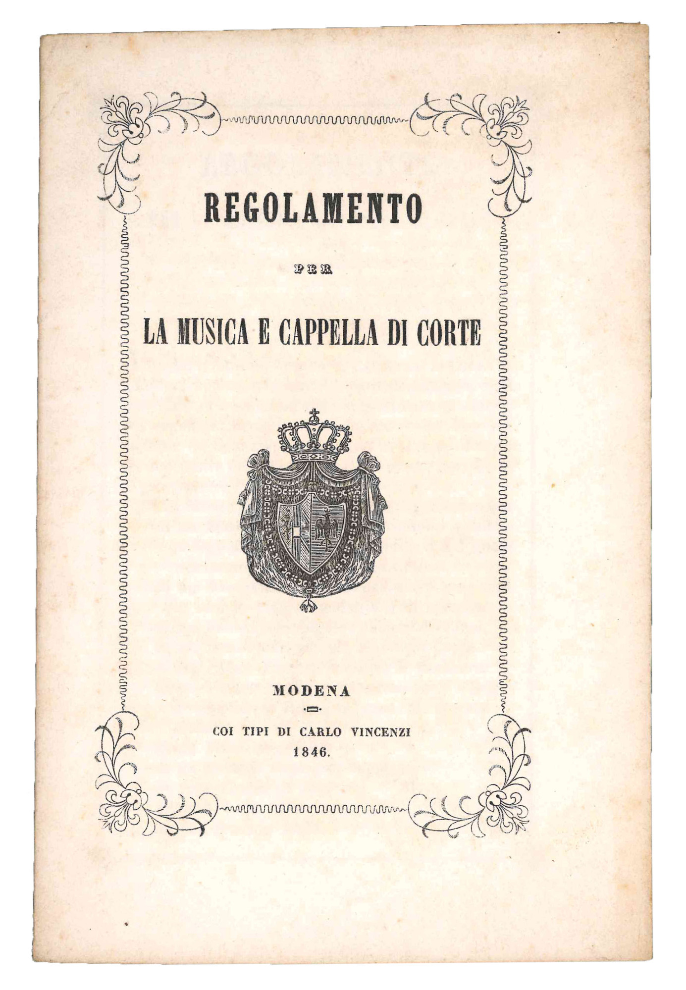 Regolamento per la musica e Cappella di corte.