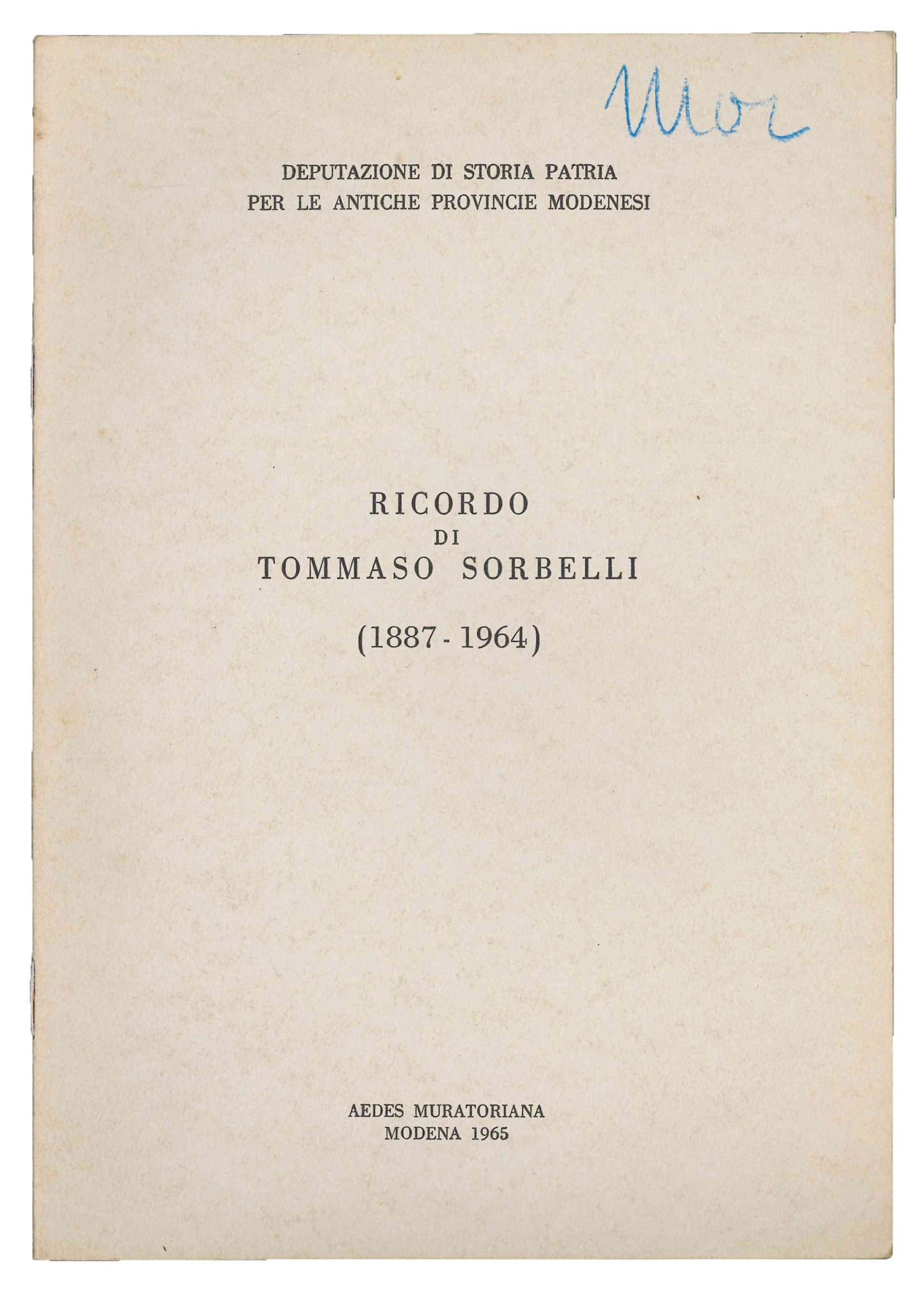 Ricordo di Tommaso Sorbelli (1887-1964).