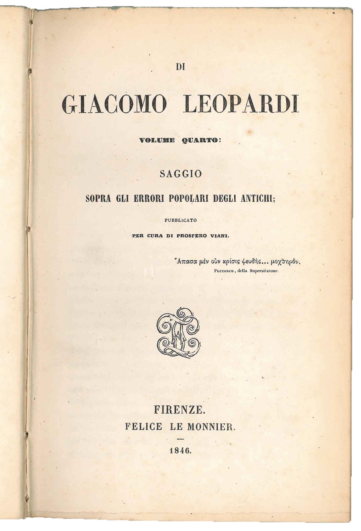Saggio sopra gli errori popolari degli antichi; pubblicato per cura …