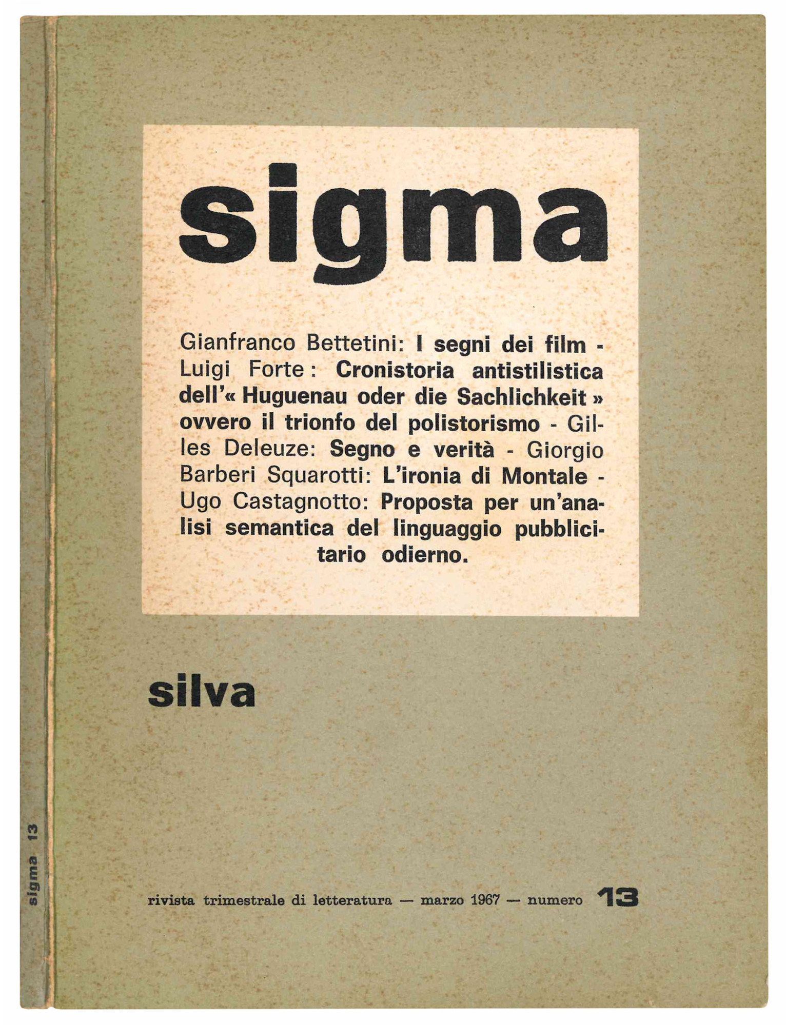 Sigma. Rivista trimestrale di letteratura. Marzo 1967 - numero 13.