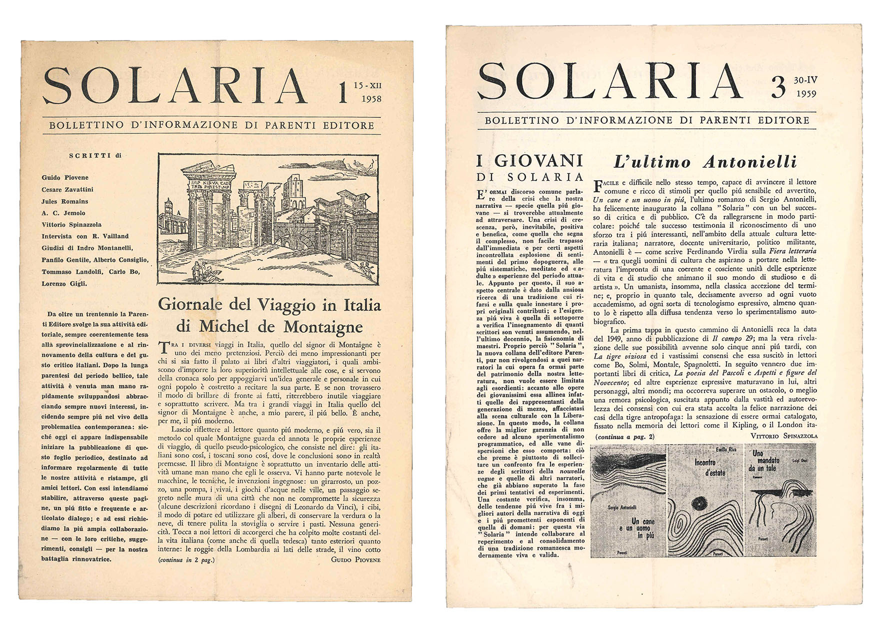 Solaria. Bollettino d'informazione di Parenti editore. Due fascicoli: 1958, nr. …