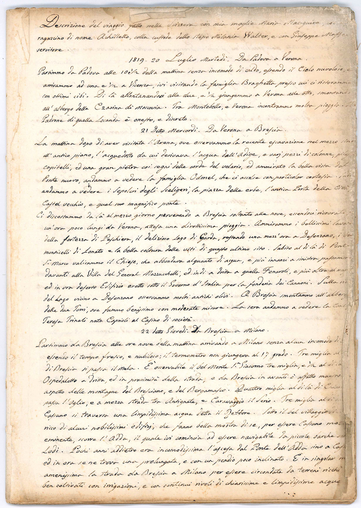 Spese occorse nel viaggio fatto da Padova nella Svizzera con …