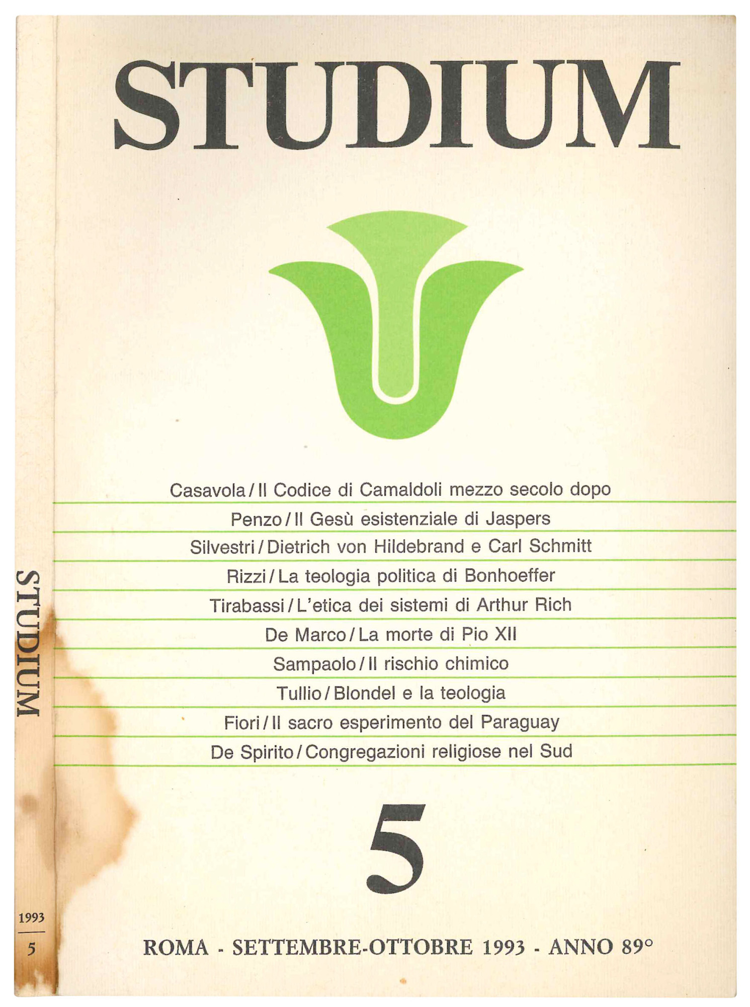 Studium. Rivista bimestrale. Anno 89^ - settembre/ottobre 1993 - n. …