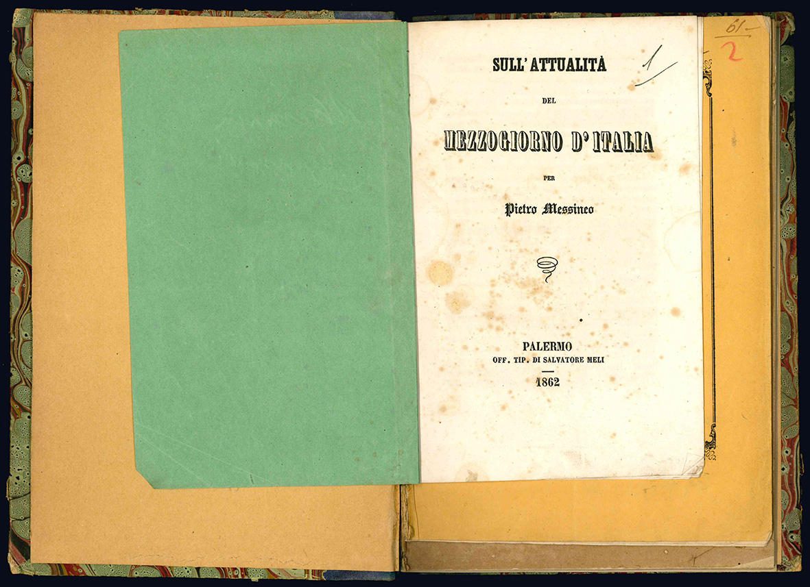 Sull'attualità del mezzogiorno d'Italia (Palermo: Salvatore Meli, 1862). Per la …