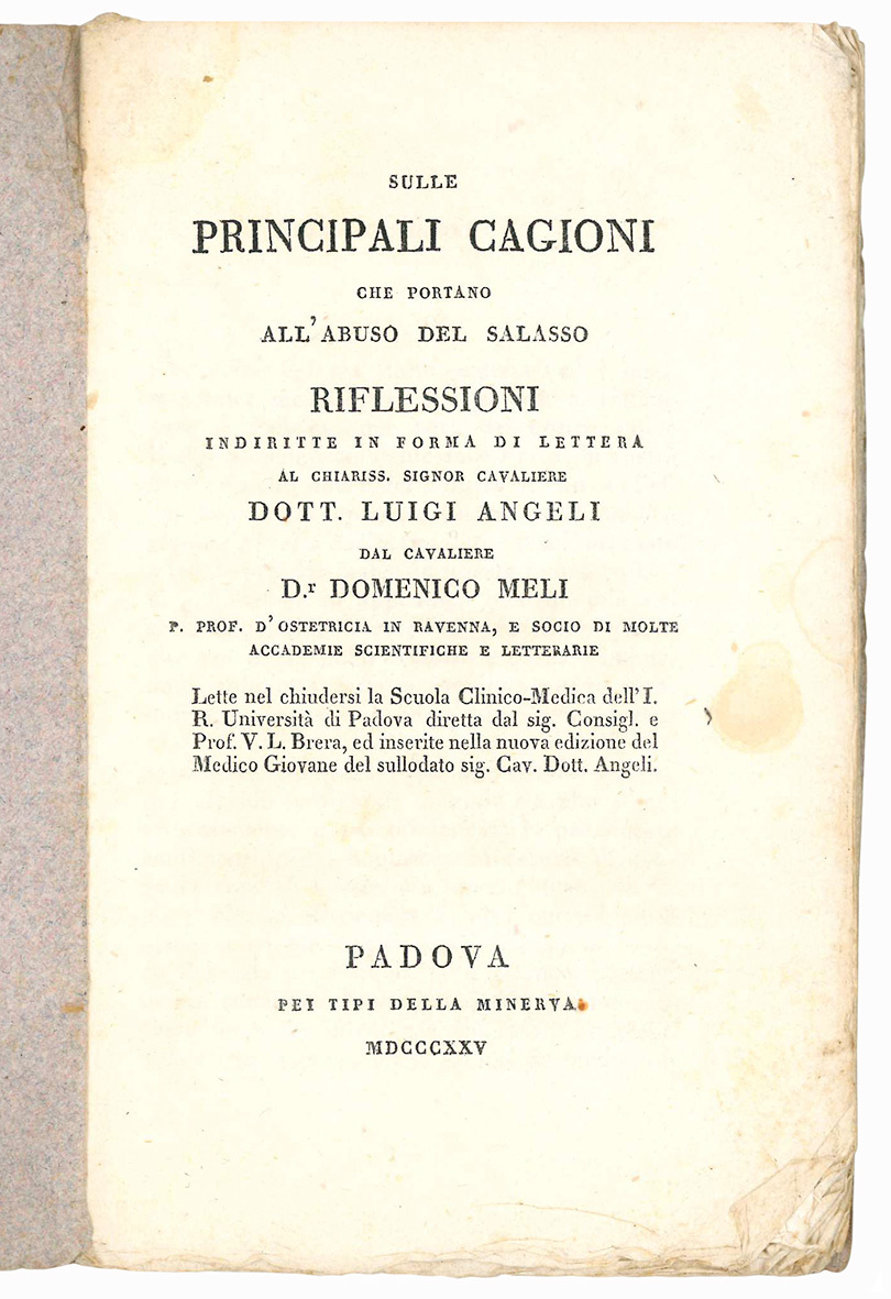 Sulle principali cagioni che portano all'abuso del salasso. Riflessioni indiritte …