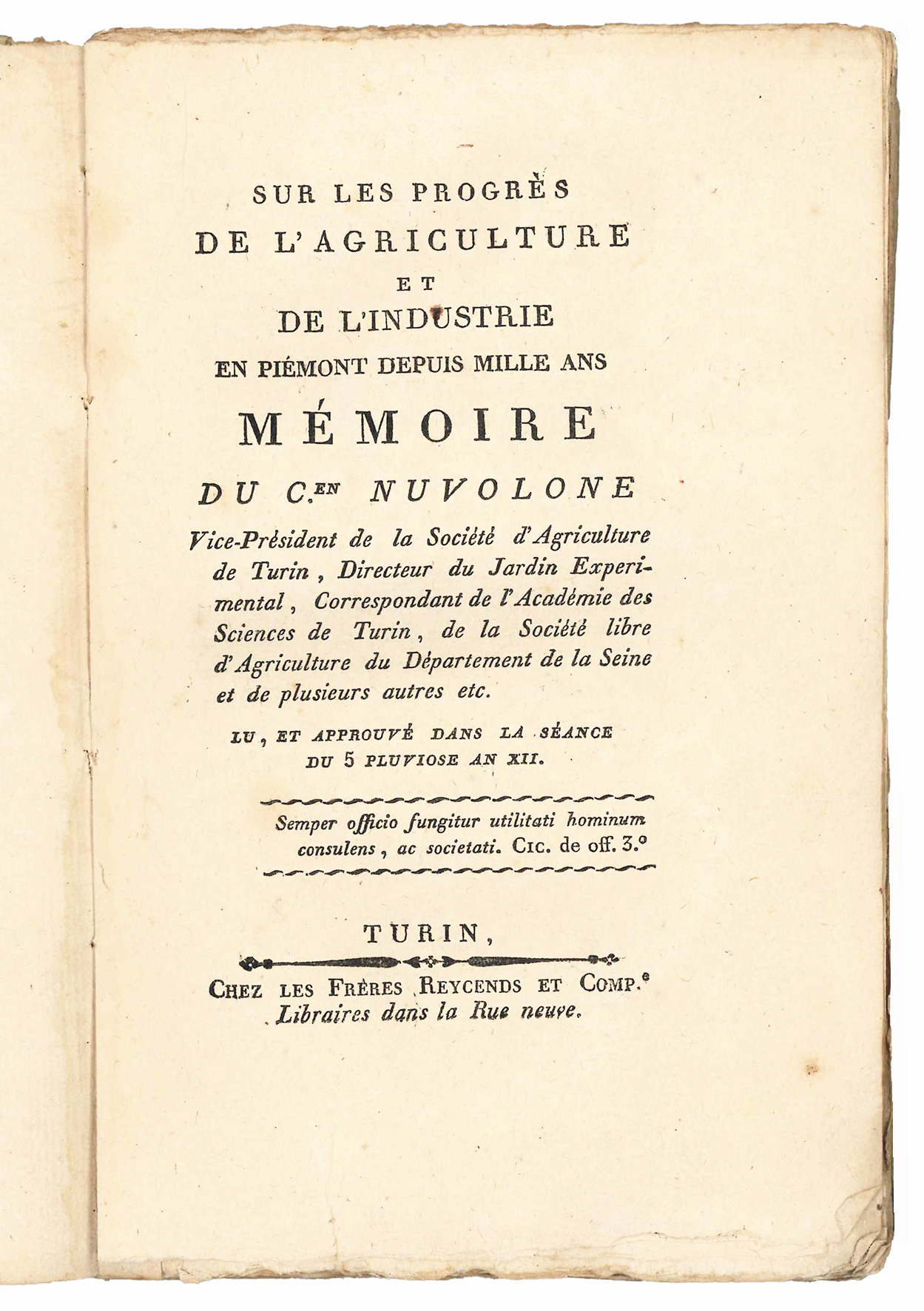 Sur les progrès de l'agriculture et de l'industrie en Piémont …