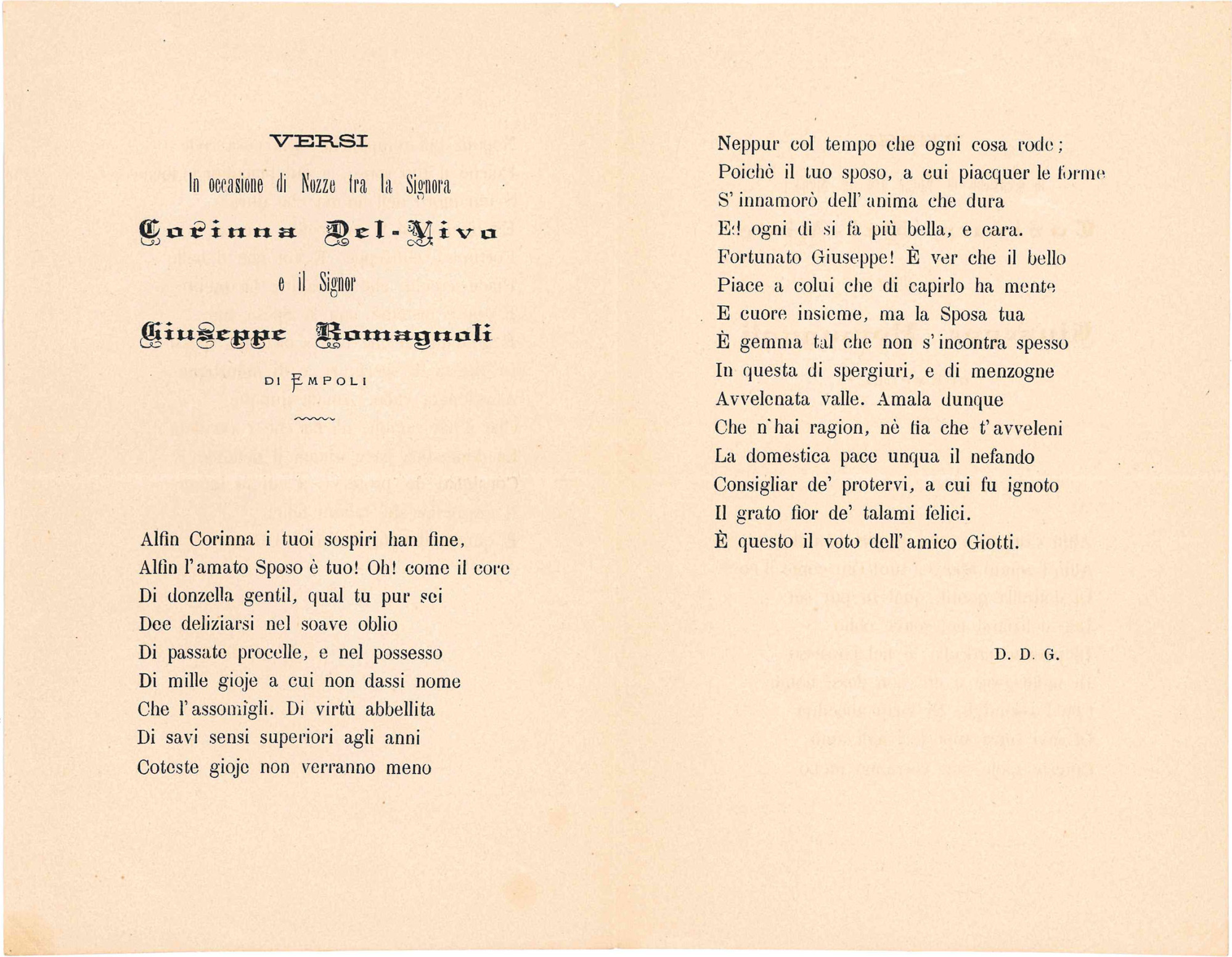 Versi in occasione delle Nozze tra la Signora Corinna del …
