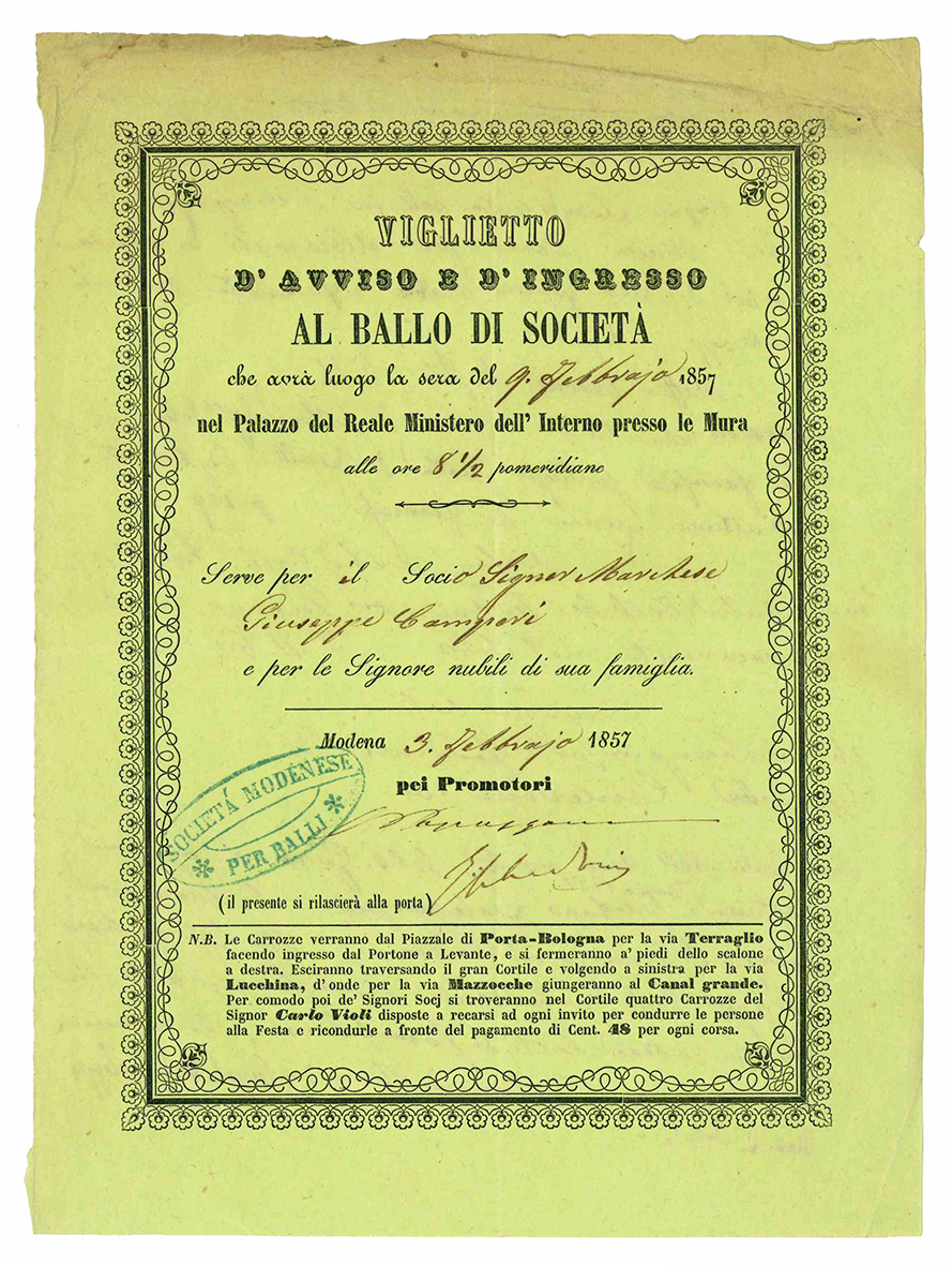 Viglietto d'avviso e d'ingresso al ballo di società che avrà …