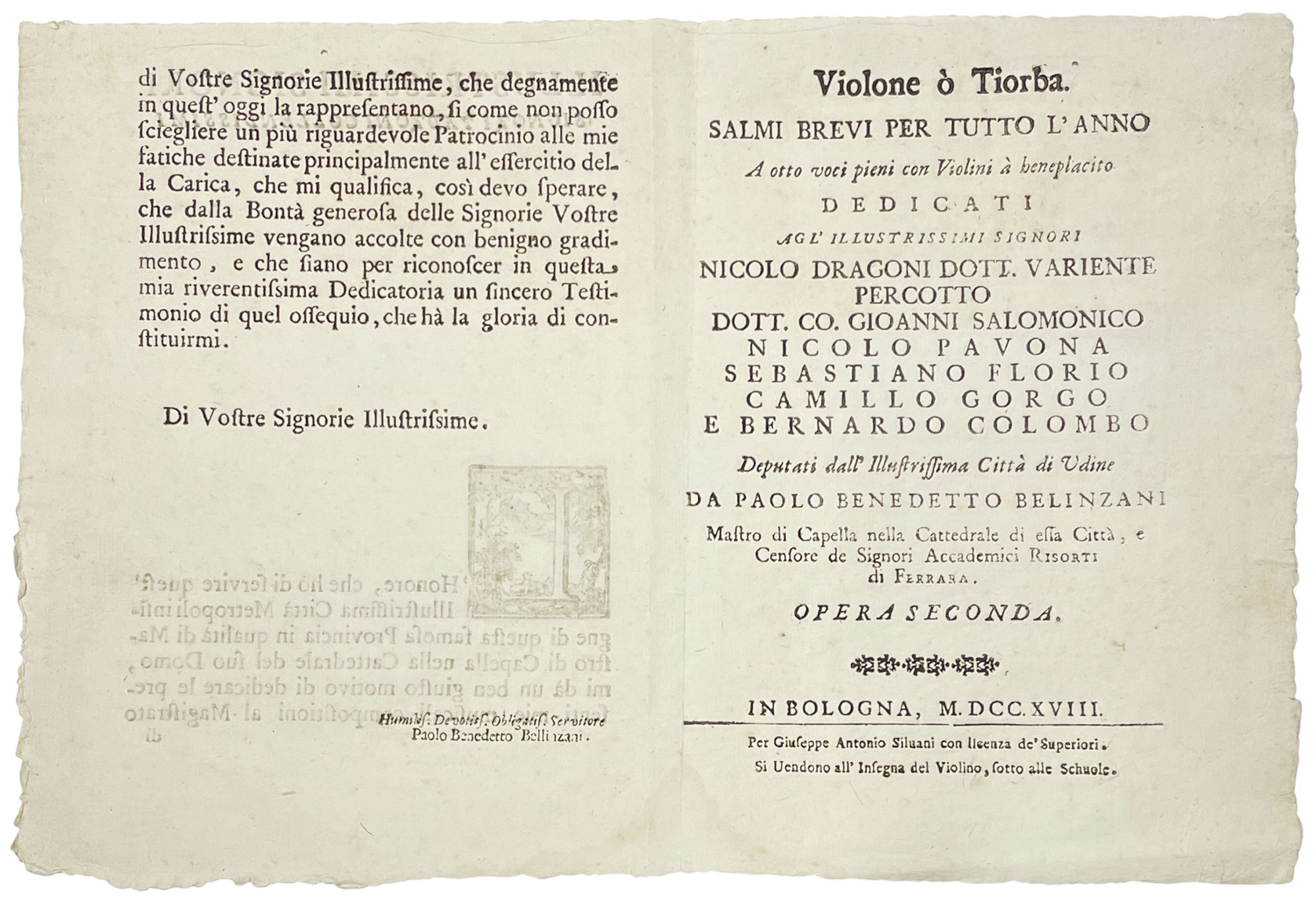 Violone ò Tiorba. Salmi brevi per tutto l'anno a otto …