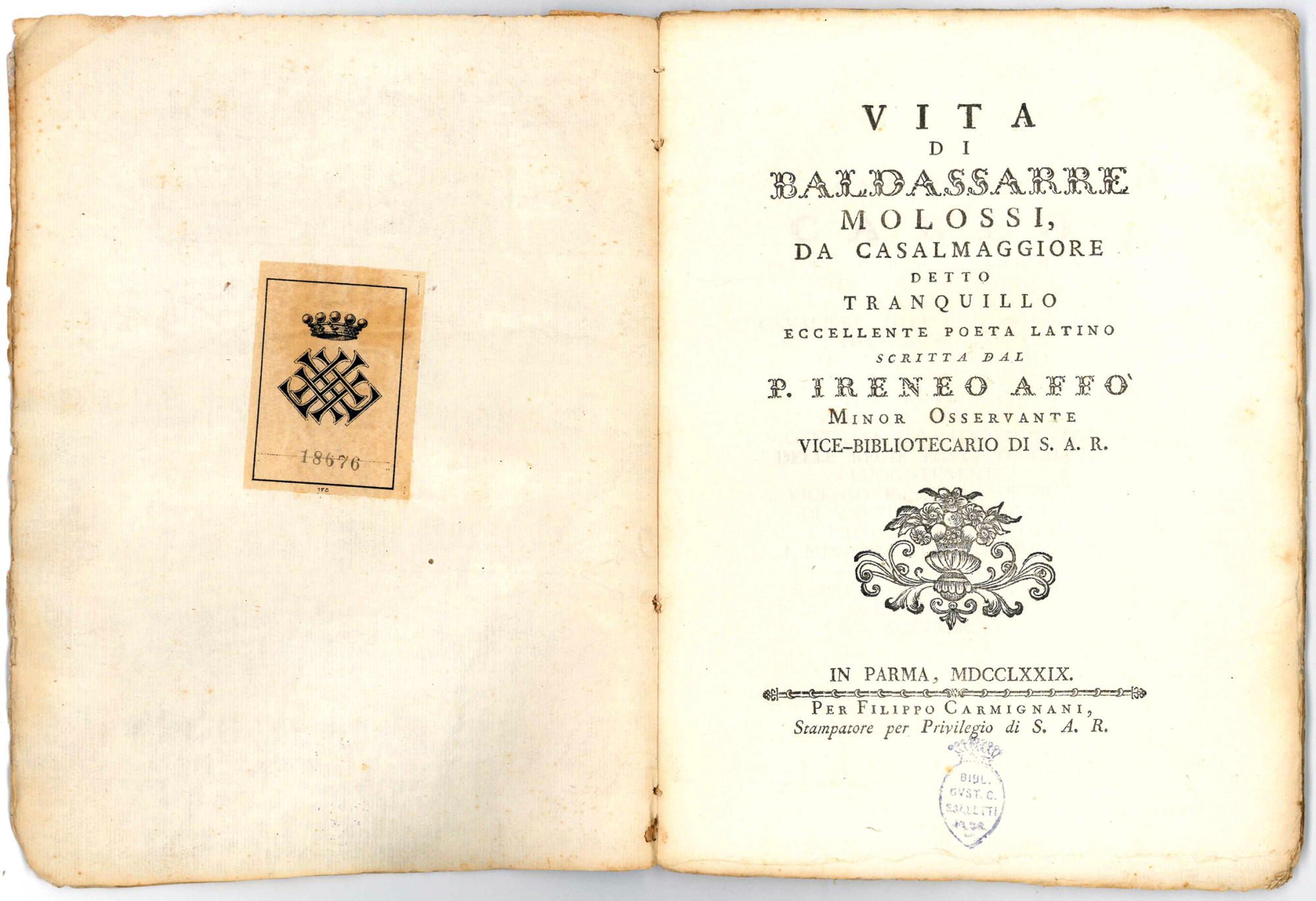 Vita di Baldassarre Molossi, da Casalmaggiore detto Tranquillo eccellente poeta …