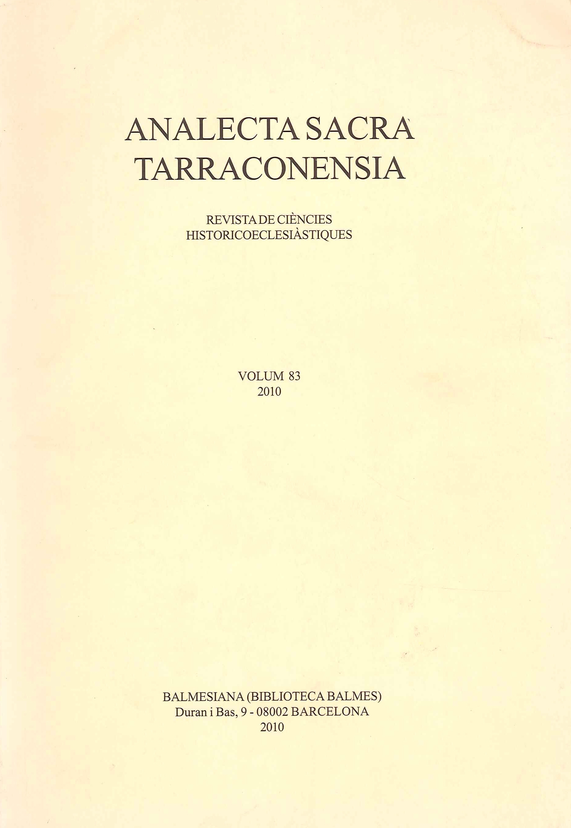 Anacleta Sacra Tarraconensia. Volum 83, 2010