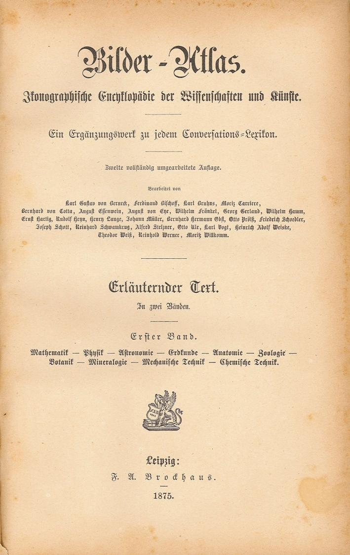 Bilder - Atlas. Ikonographische Encyklopadie Der Wissenschaften Und Kunste. Text …