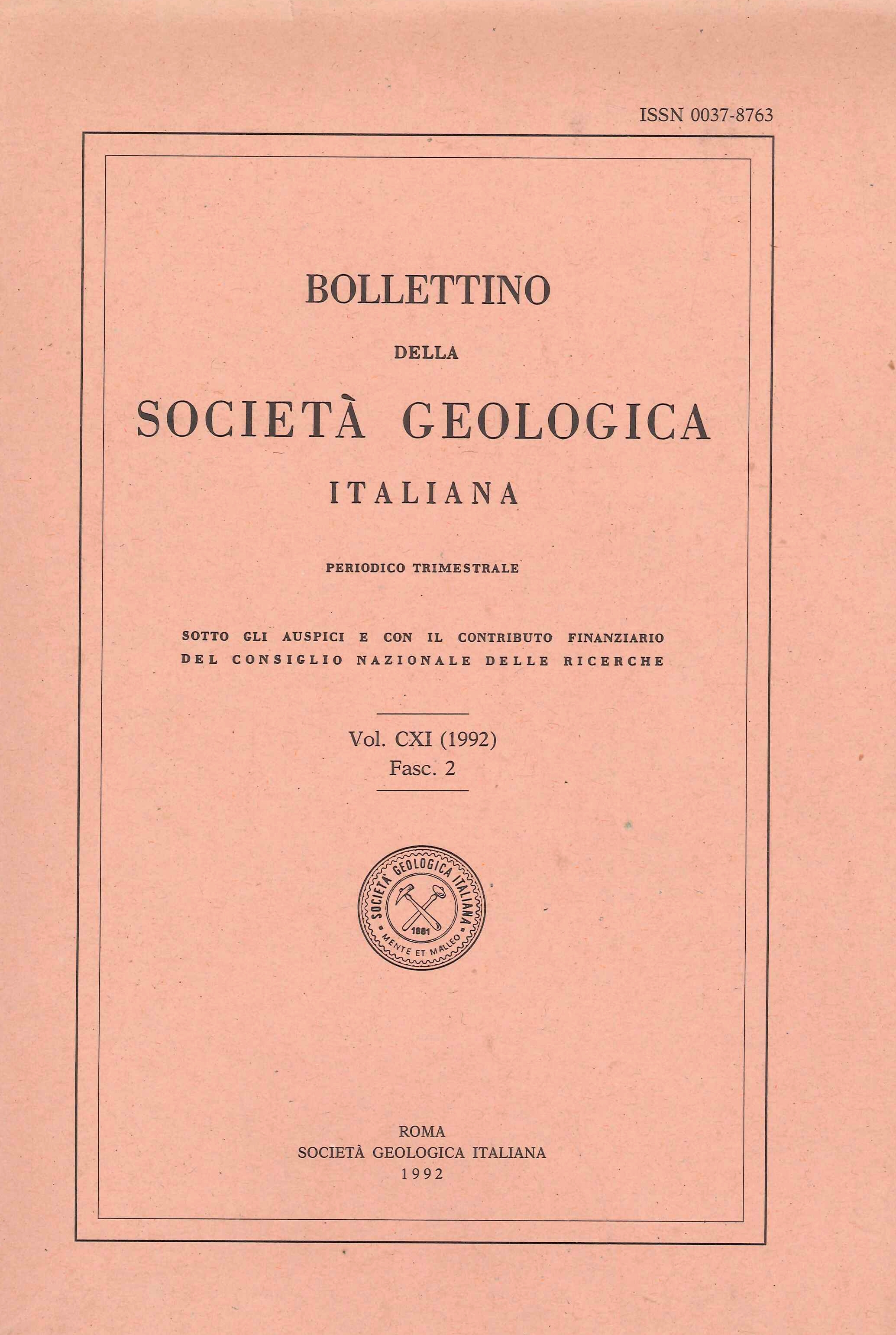 Bollettino della Società Geologica Italiana Vol. CXI (1992) Fasc.2