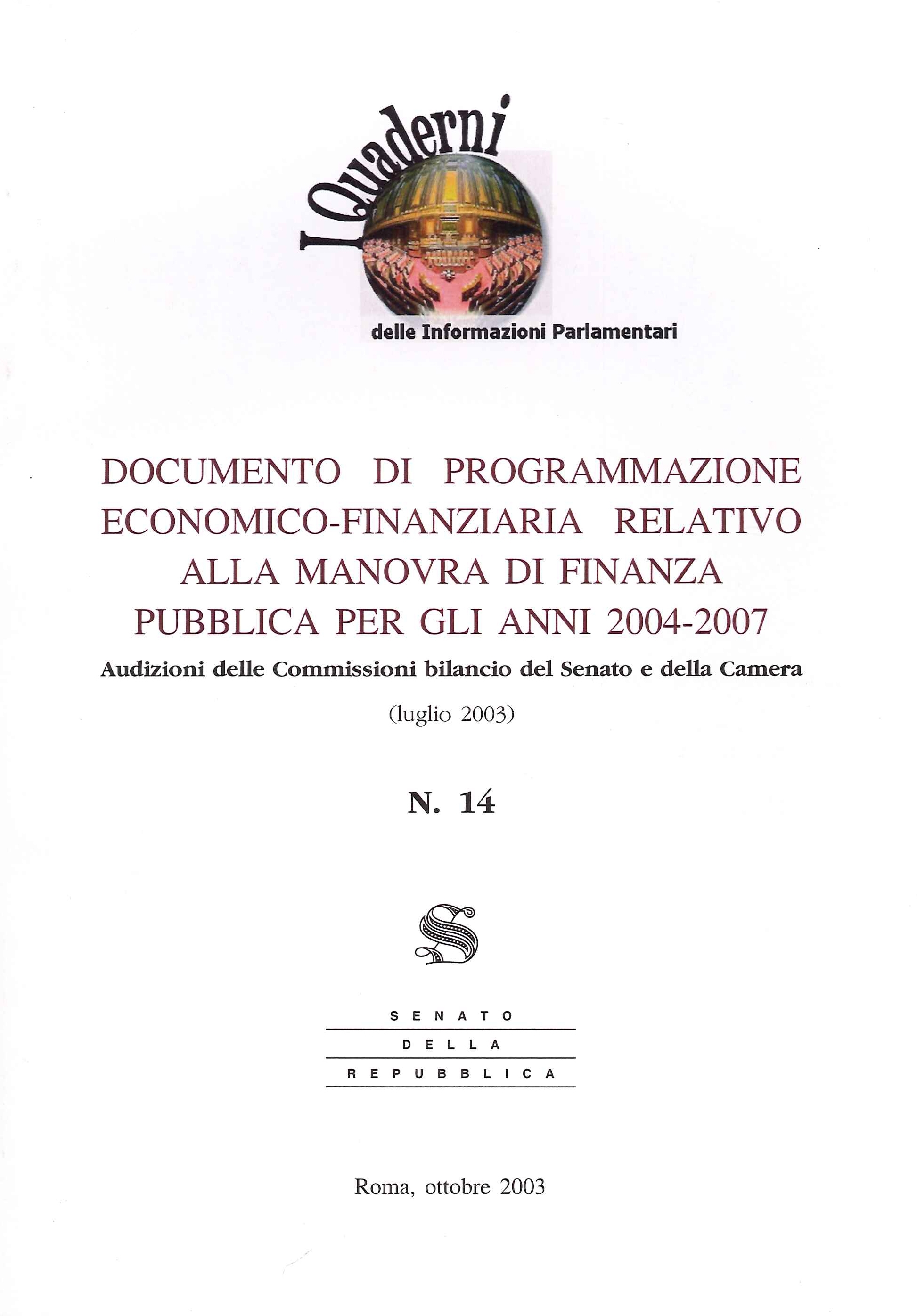 Documento di programmazione economico-finanziaria per gli anni 2004-2007
