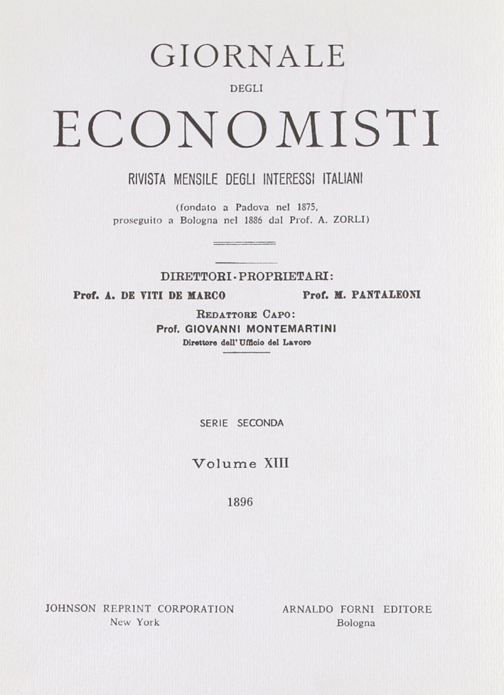 Giornale degli Economisti. 2" serie. Vol. 13