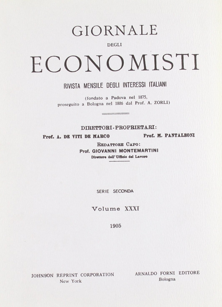 Giornale degli Economisti. 2" serie. Vol. 31