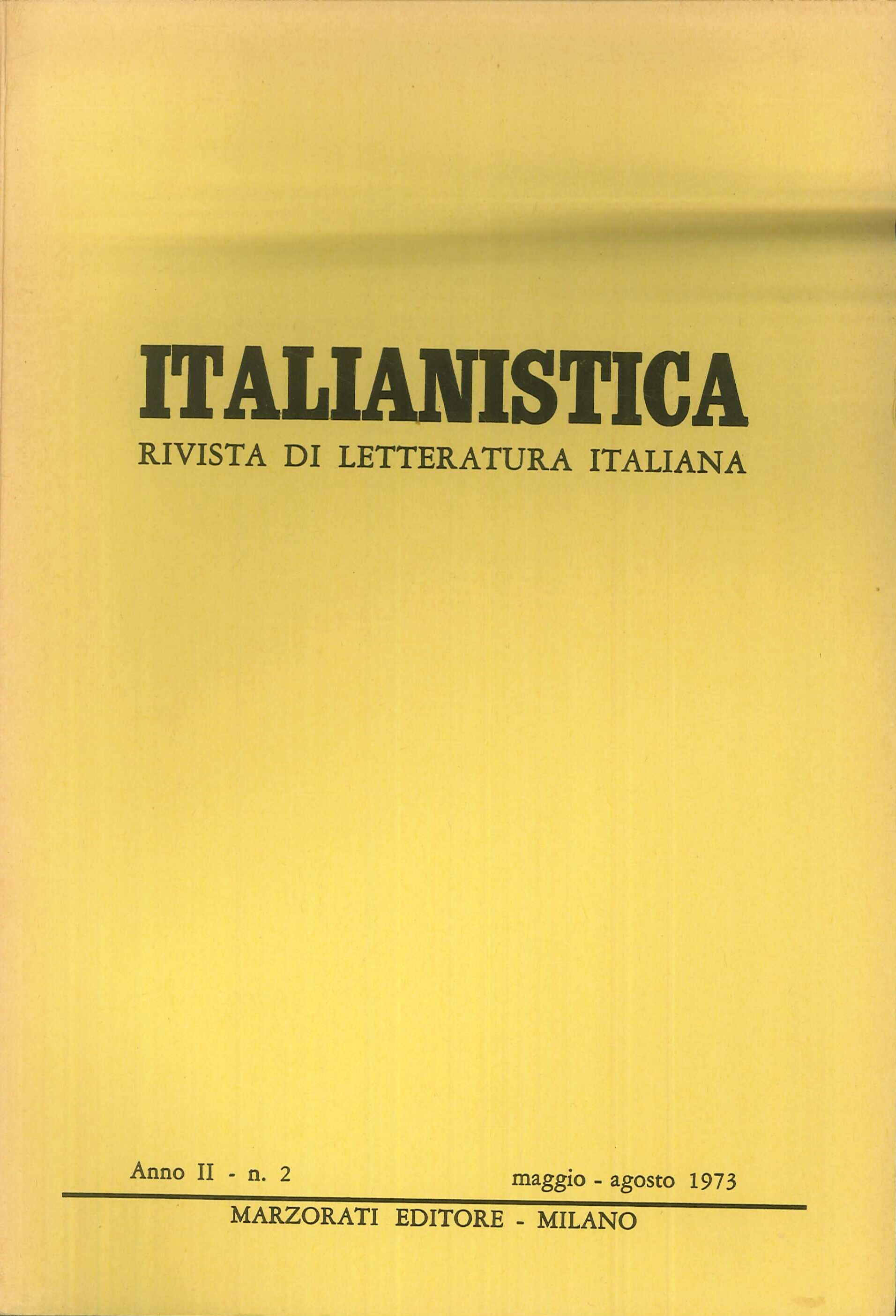 Italianistica. Rivista di Letteratura Italiana. 1973 Anno II n. 2-3