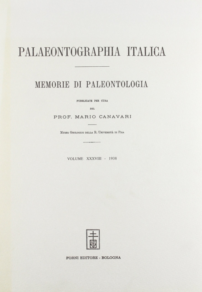 Palaeontographia italica. Raccolta di monografie paleontologiche. Vol. 38