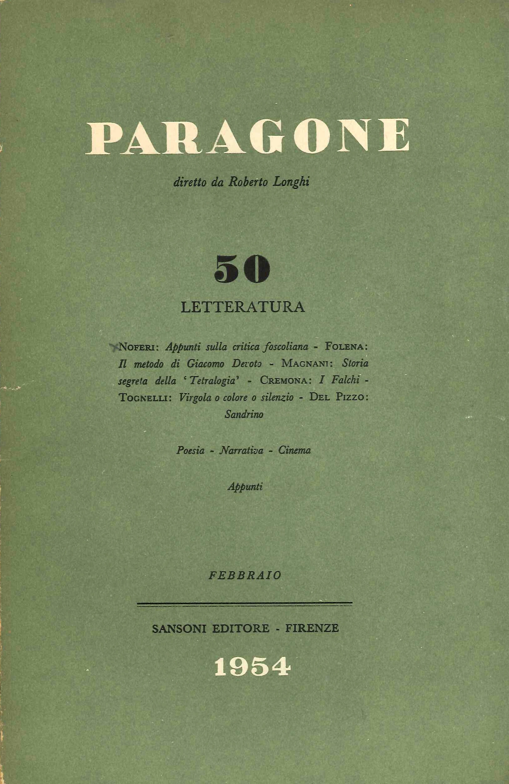 Paragone Letteratura. Anno V. Numero 50. Novembre 1954