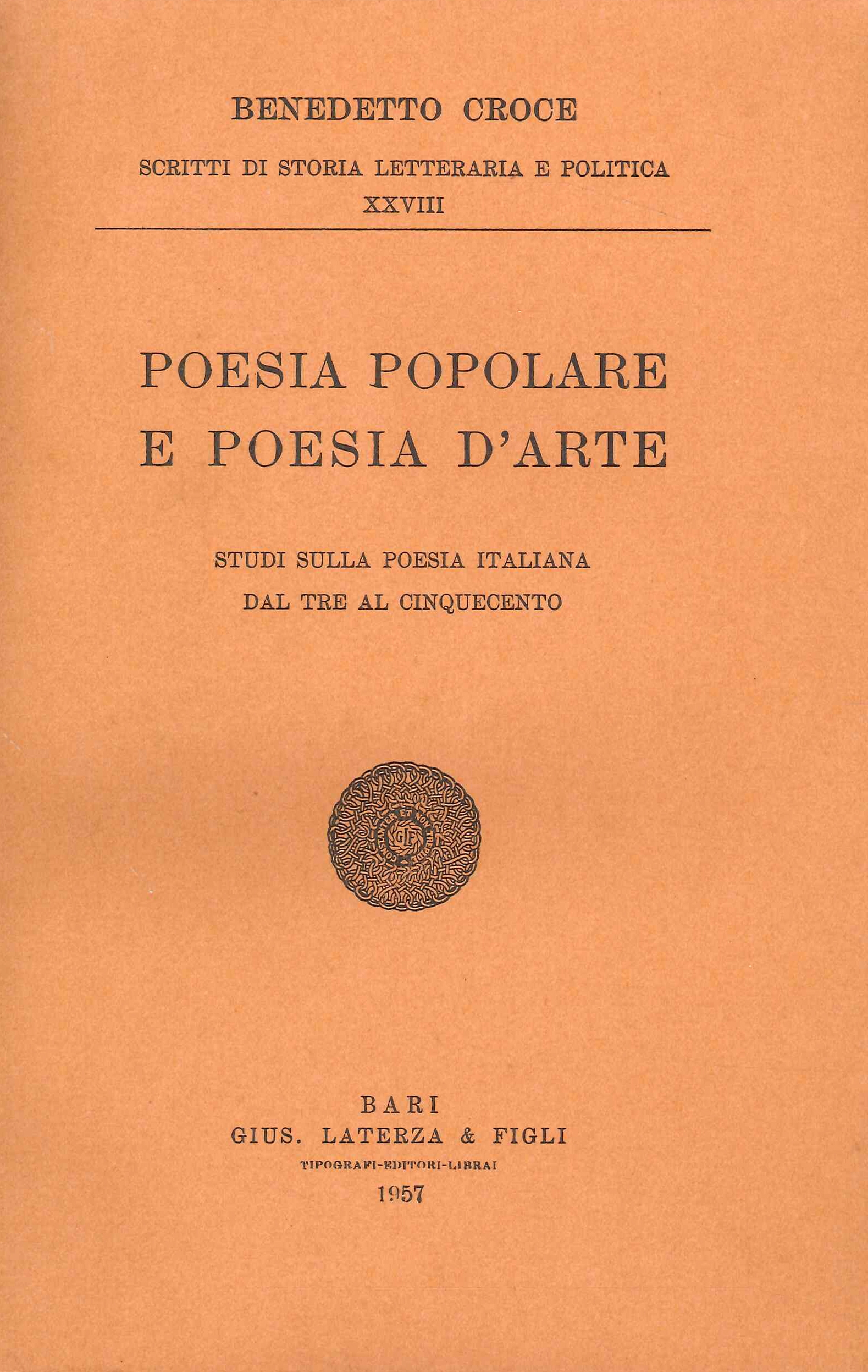 Poesia popolare e poesia d'arte. Studi sulla poesia italiana dal …