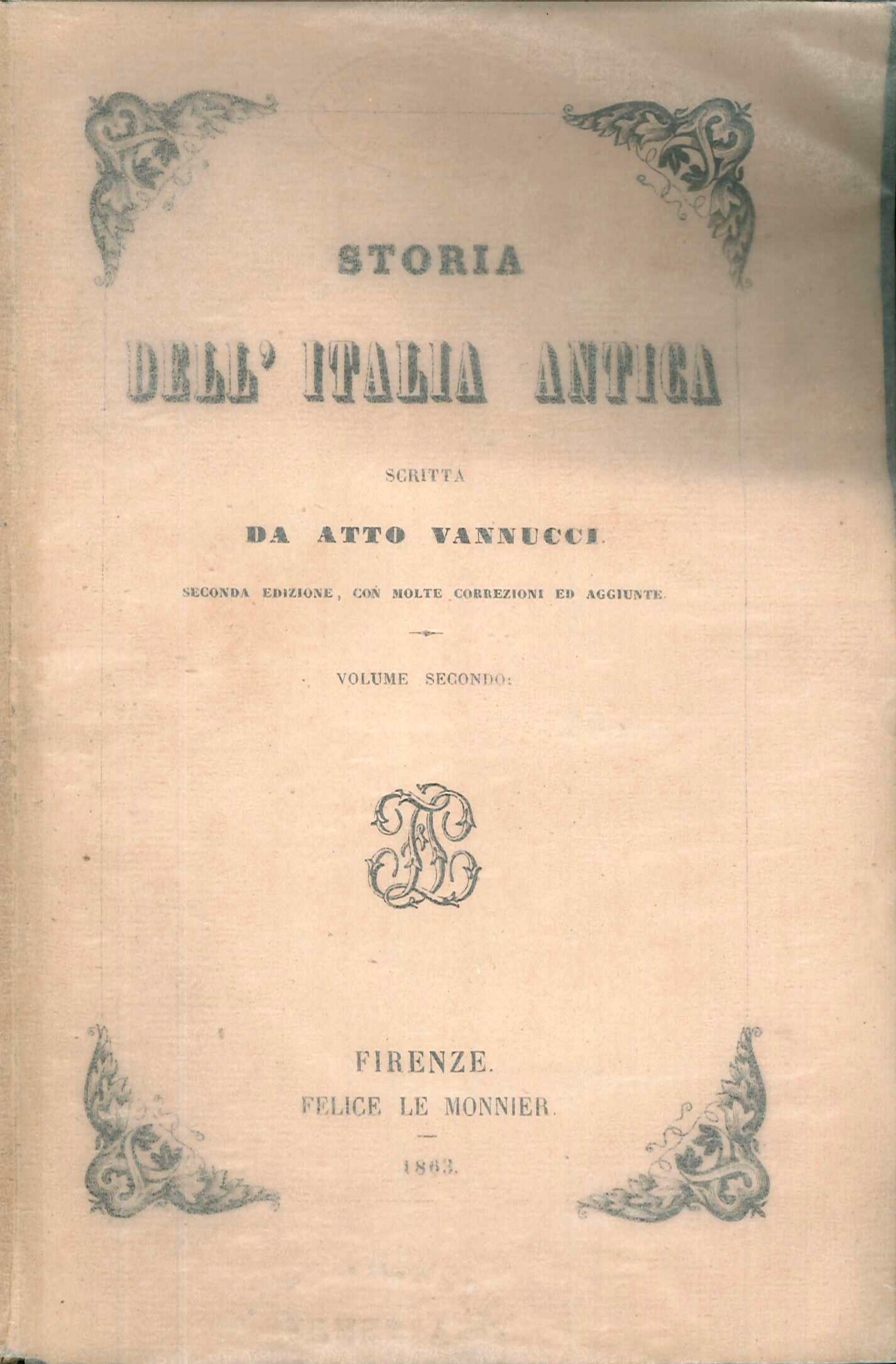Storia dell'Italia Antica Scritta Da Atto Vannucci