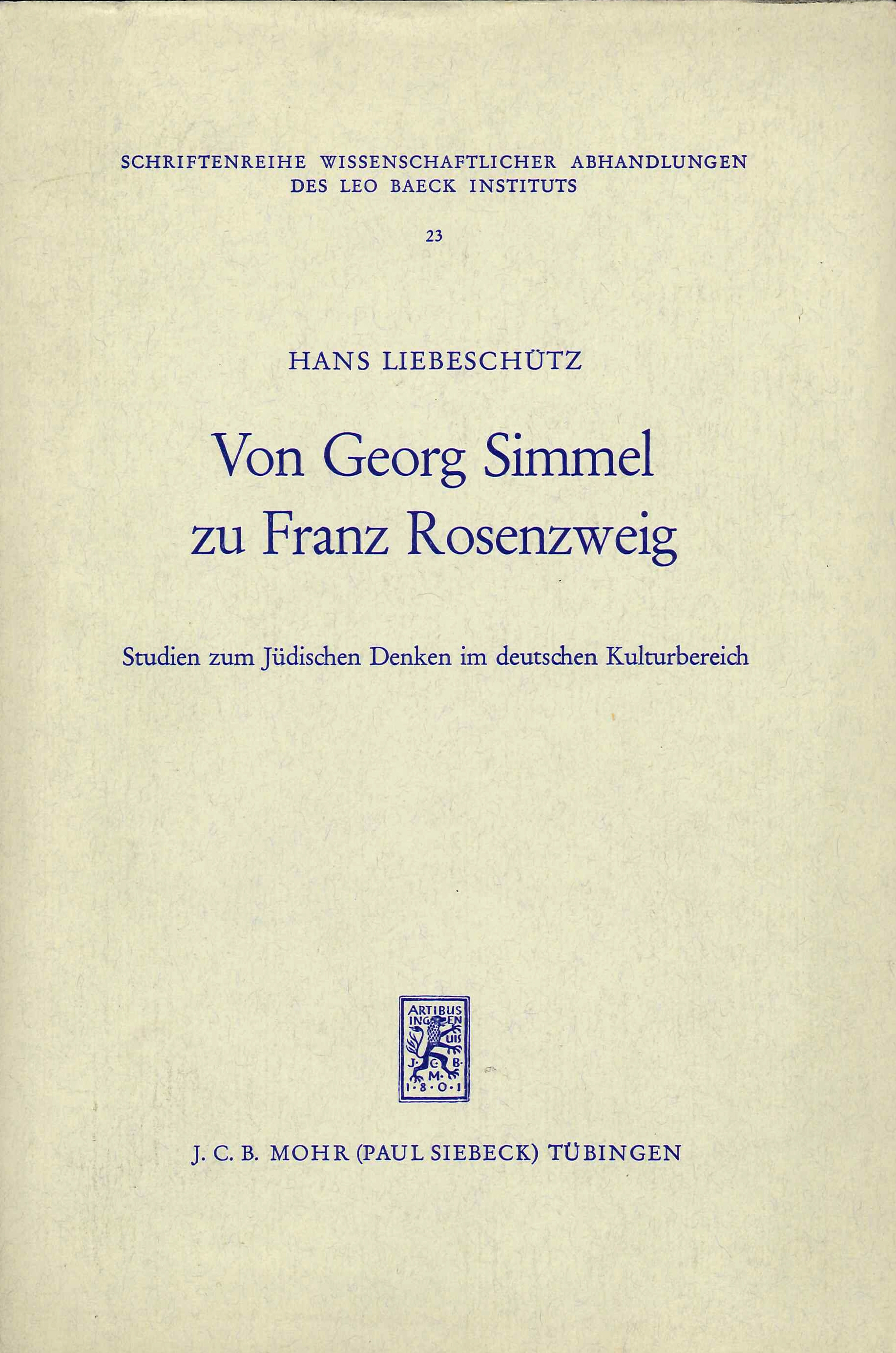 Von Georg Simmel Zu Franz Rosenzweig: Studien Zum Judischen Denken …
