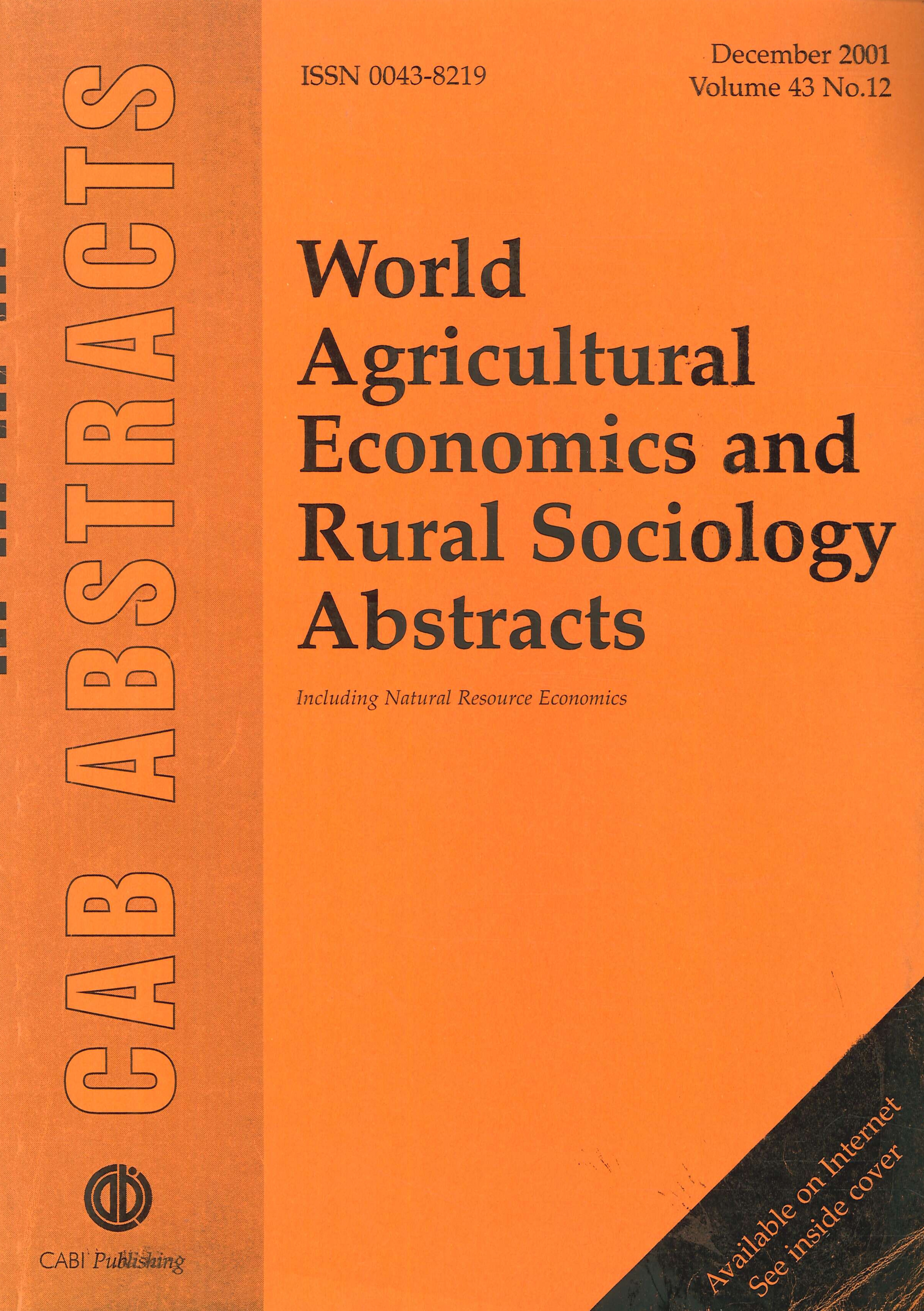 World Agricultural Economics and Rural Sociology. Abstracts. Volume 43, no. …