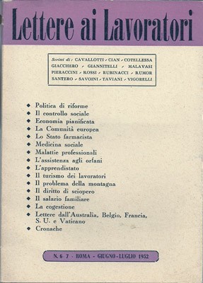 Lettere ai lavoratori. Anno I, n. 6-7, giugno-luglio 1952