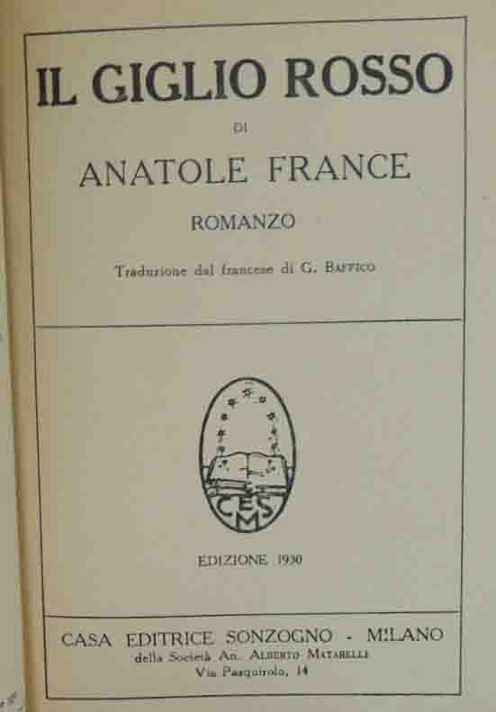 Anatole France, Il giglio rosso. Romanzo