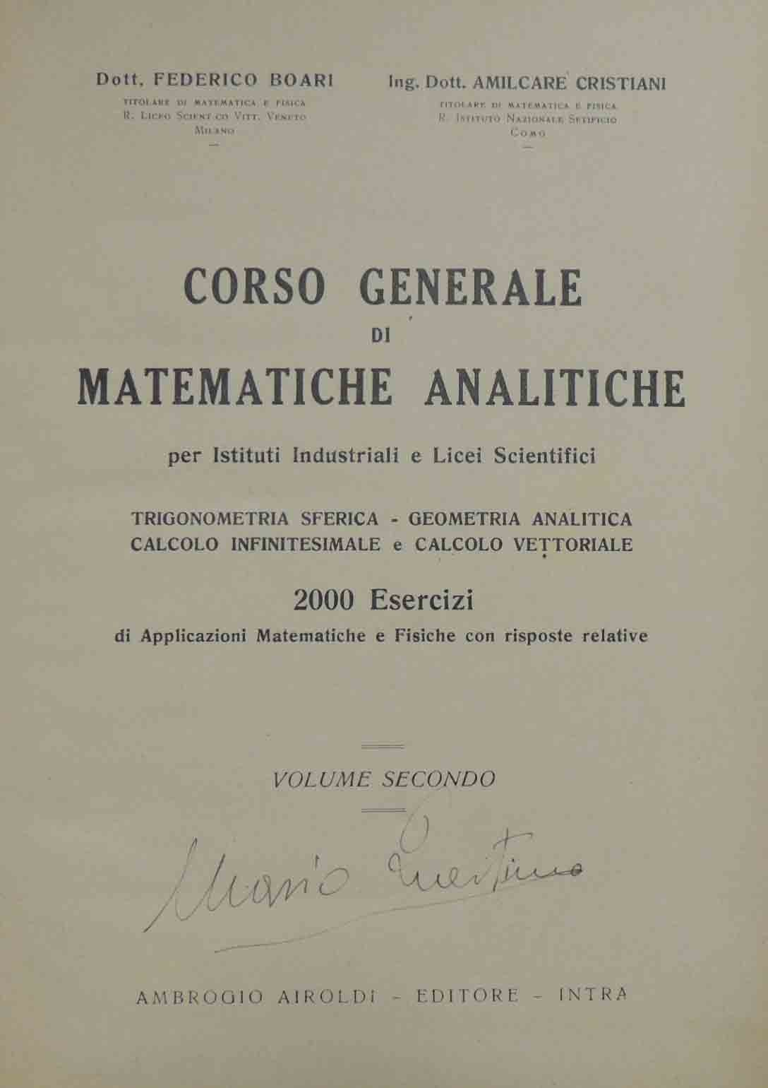 Boari, Cristiani, Corso generale di matematiche analitiche, 2 voll.