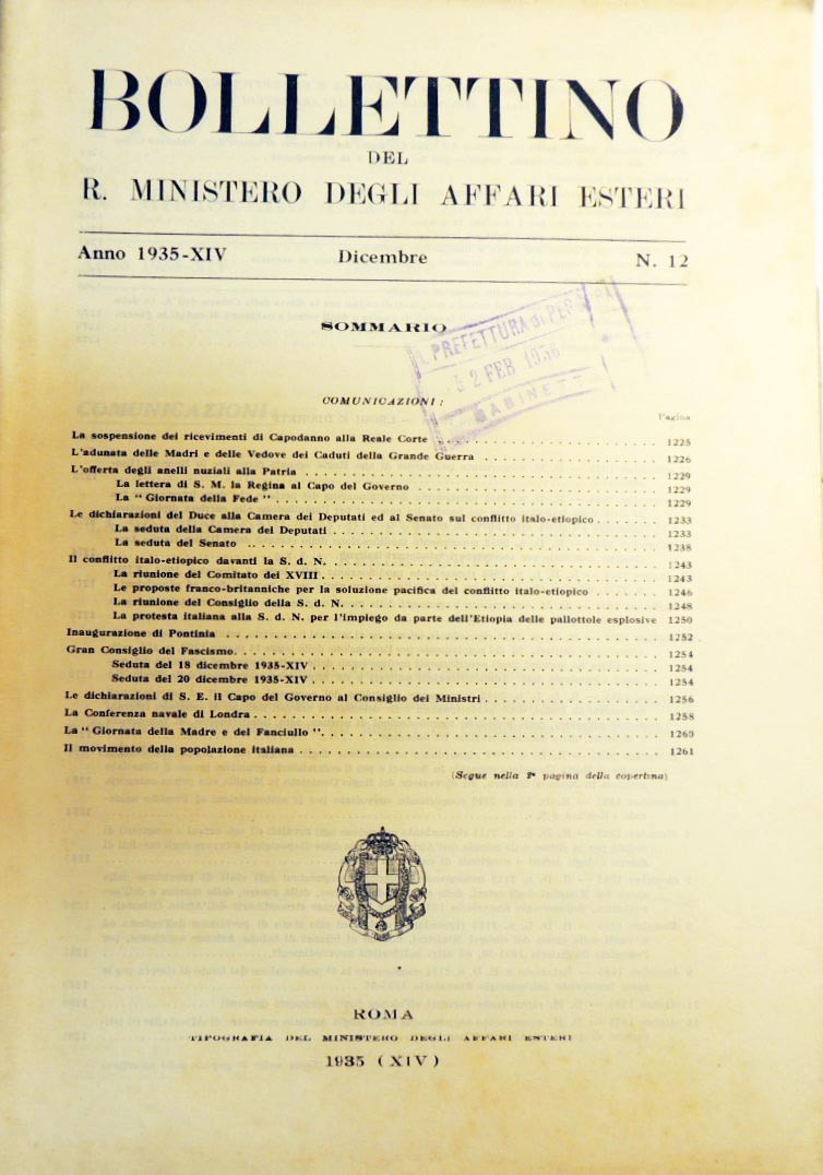 Bollettino del Ministero degli Affari Esteri, n. 12, dicembre 1935