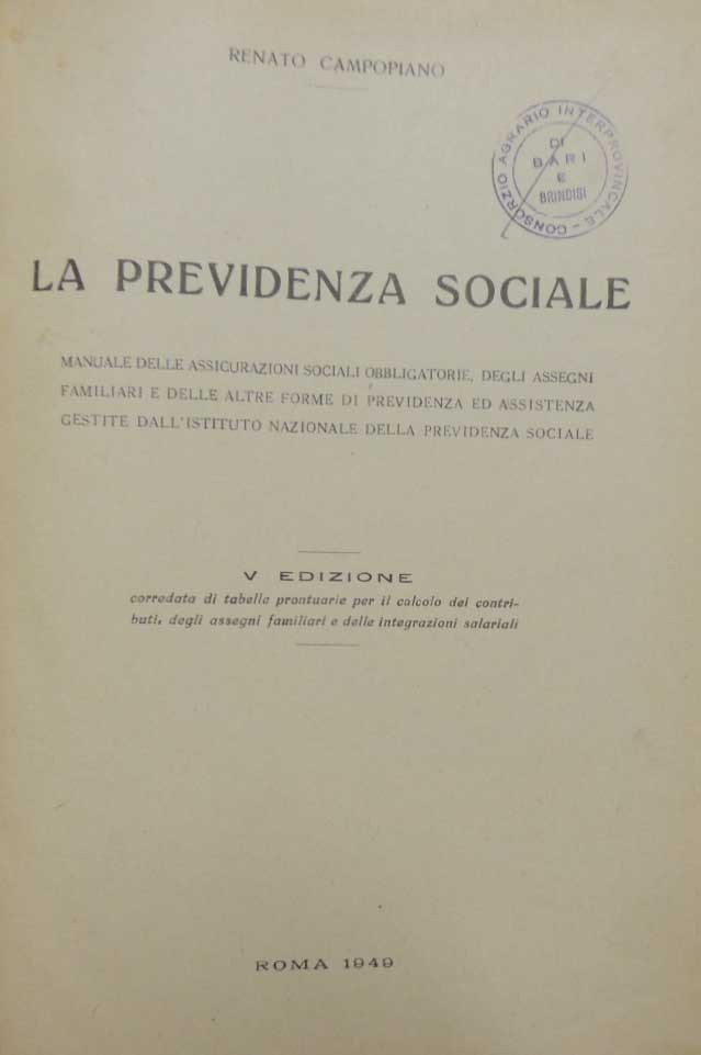 Campopiano, La previdenza sociale, 1949, quinta ed.