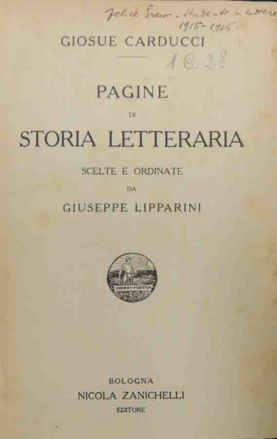 Carducci, Pagine di storia letteraria scelte e ordinate da Giuseppe …