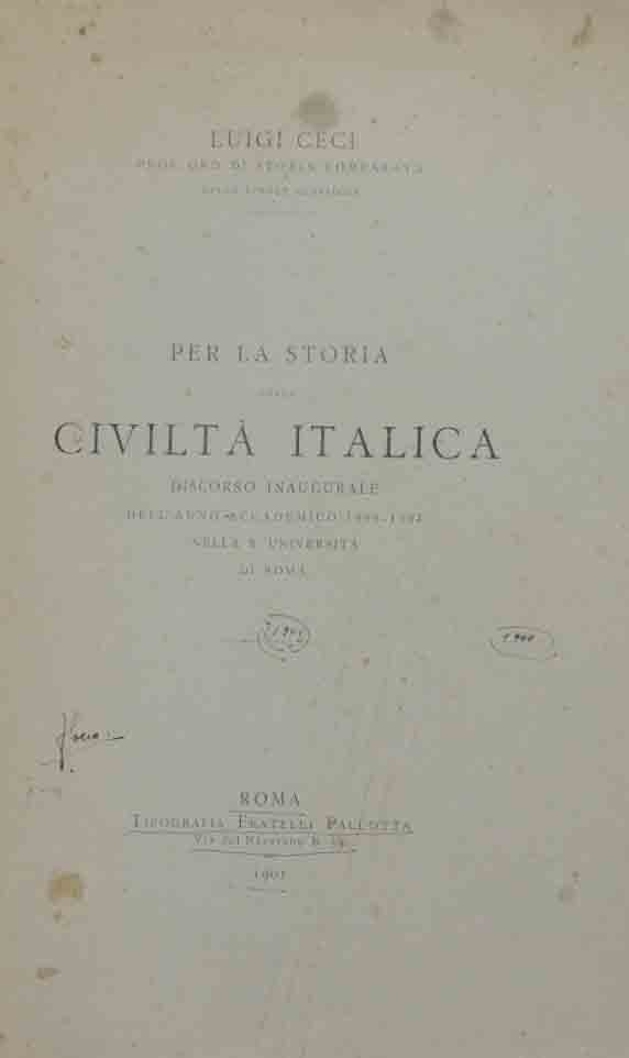 Ceci, Per la storia della civiltà italica. Discorso inaugurale dell’anno …