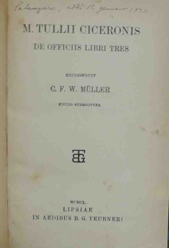 Cicerone, De officiis libri tres, recognovit Muller