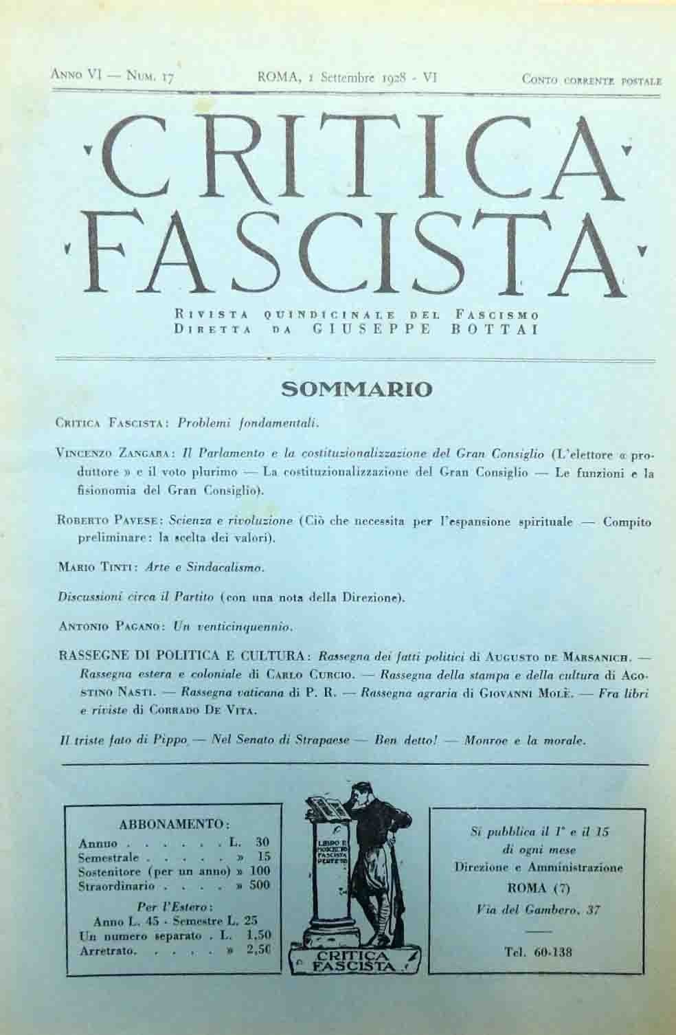 Critica fascista, aa. V-VI, 1927-1928, 5 numeri