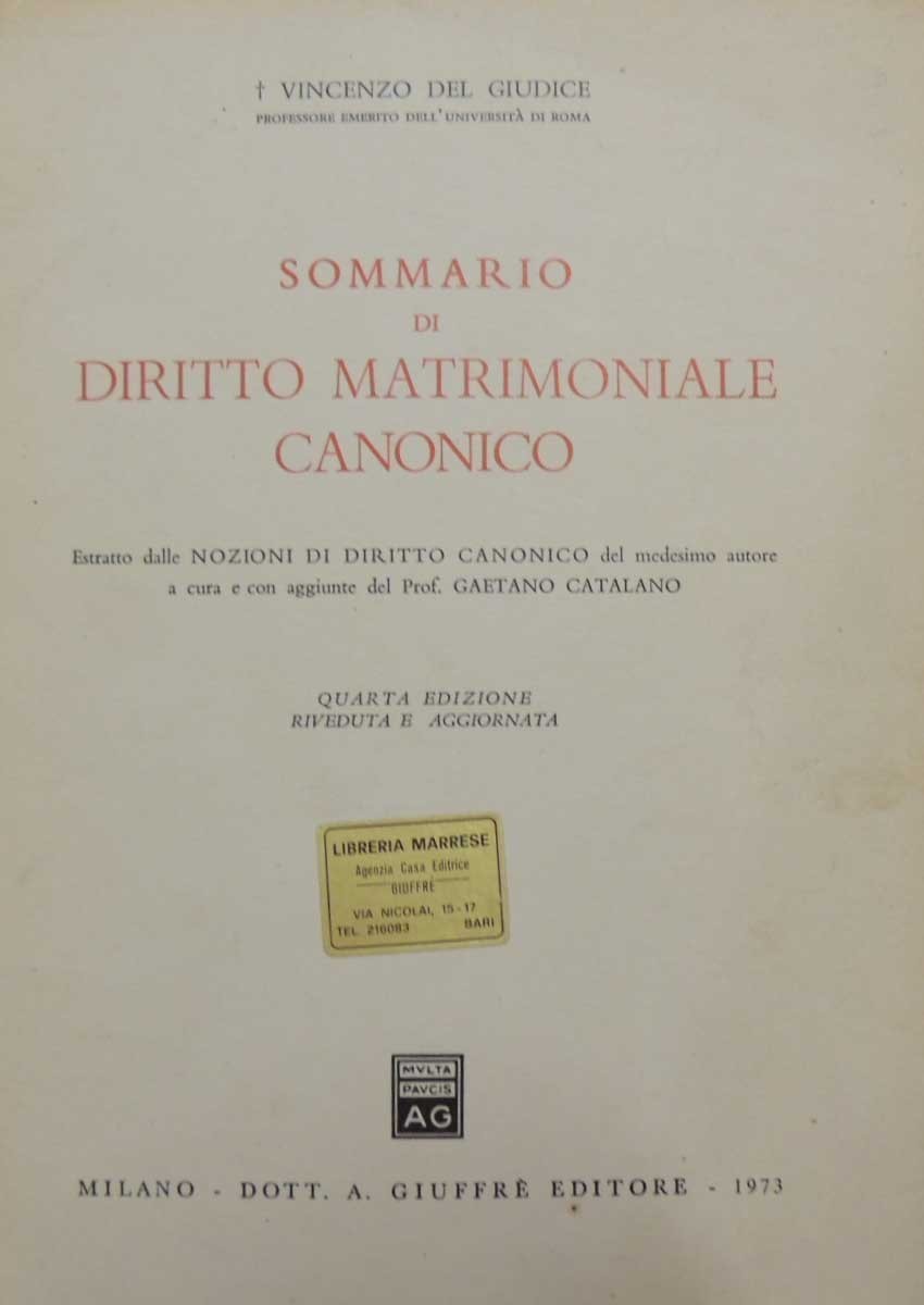 Del Giudice, Sommario di diritto matrimoniale canonico